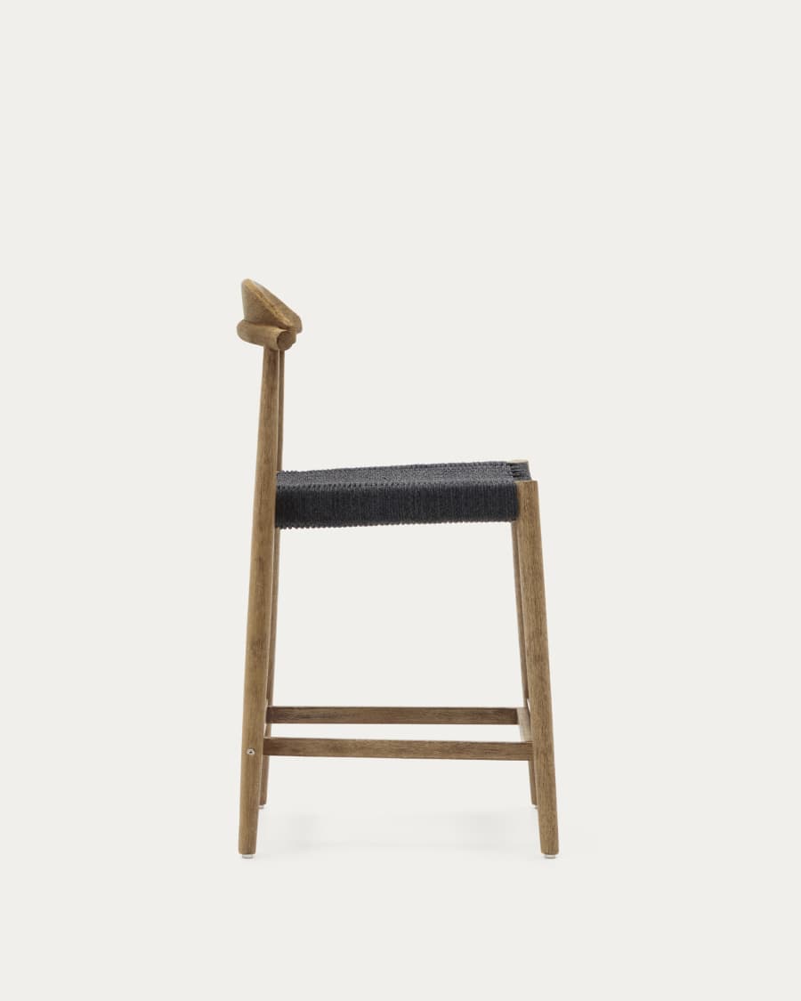 Nina Stool made of solid acacia wood with natural finish and black rope, height 62 cm