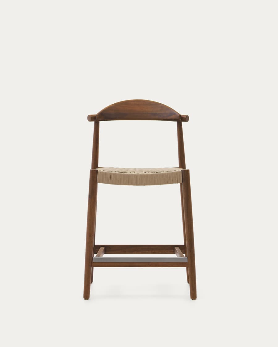 Nina solid acacia wood stool with walnut finish and beige rope height 62 cm