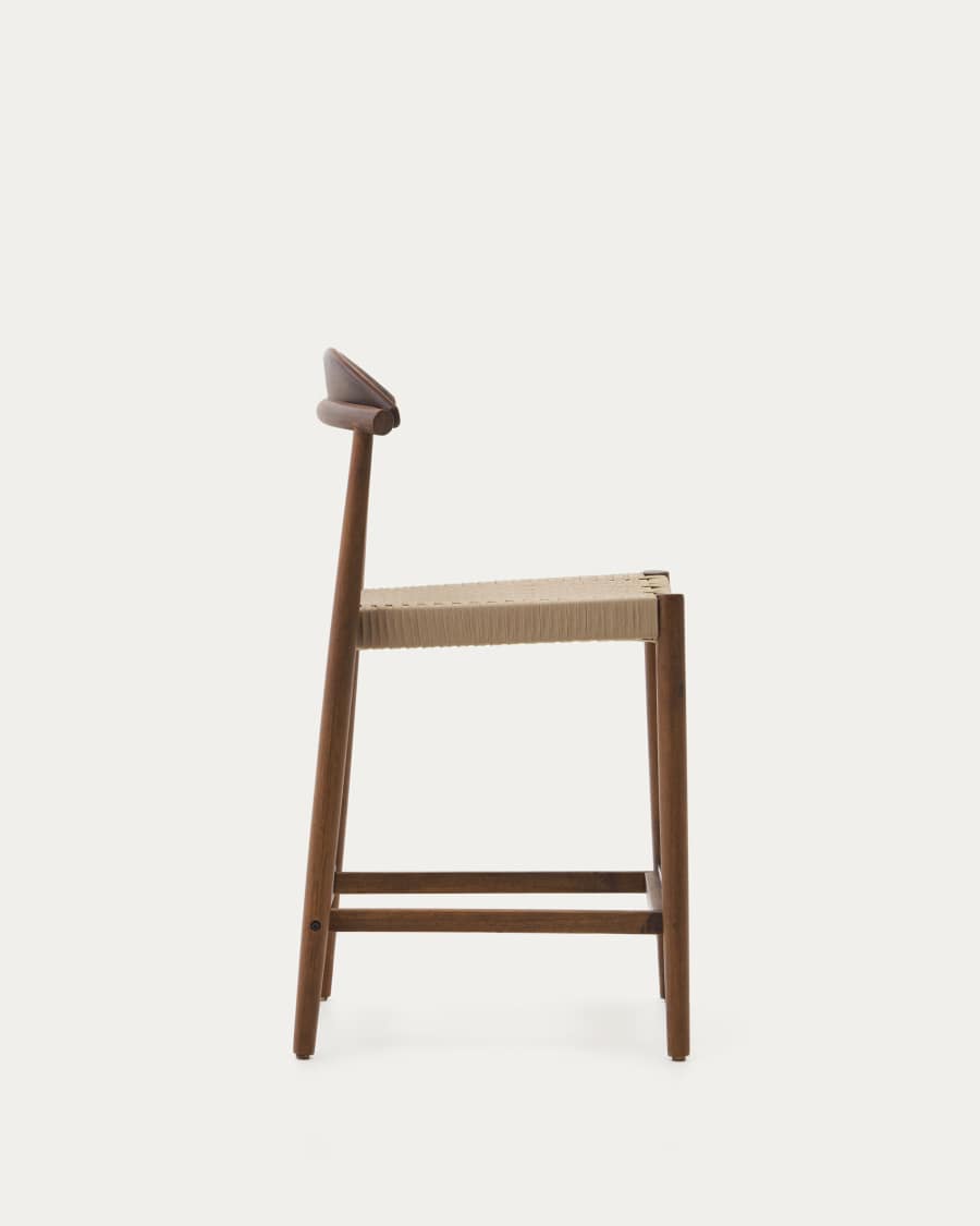 Nina solid acacia wood stool with walnut finish and beige rope height 62 cm