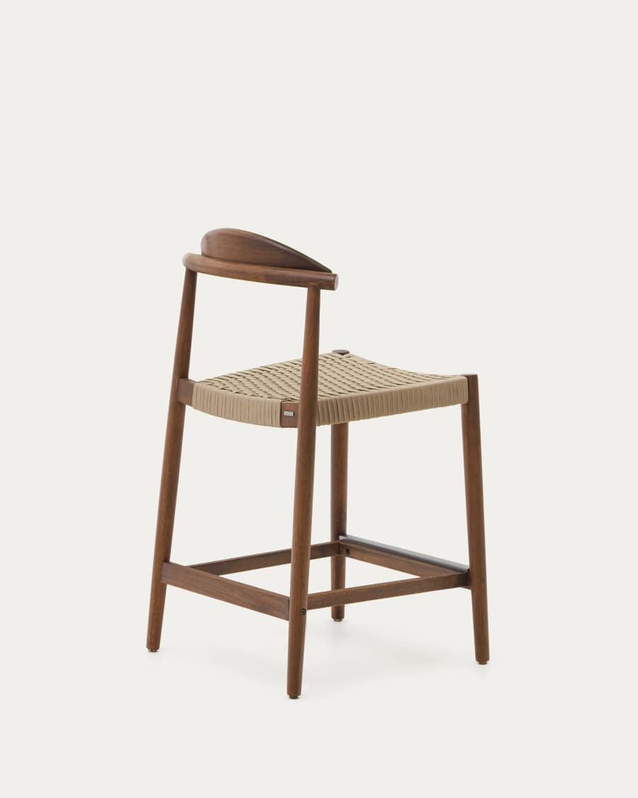 Nina solid acacia wood stool with walnut finish and beige rope height 62 cm