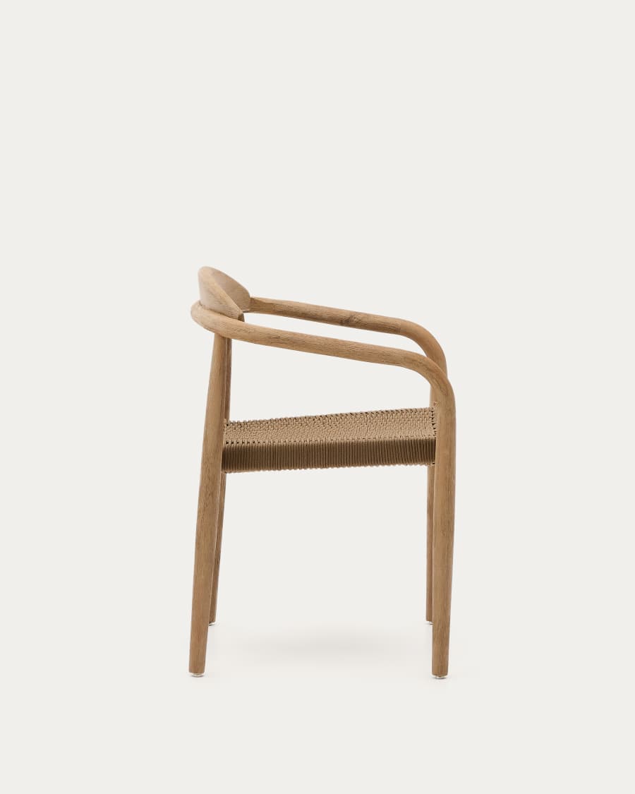 Nina stackable chair in solid acacia wood and beige rope seat FSC 100%
