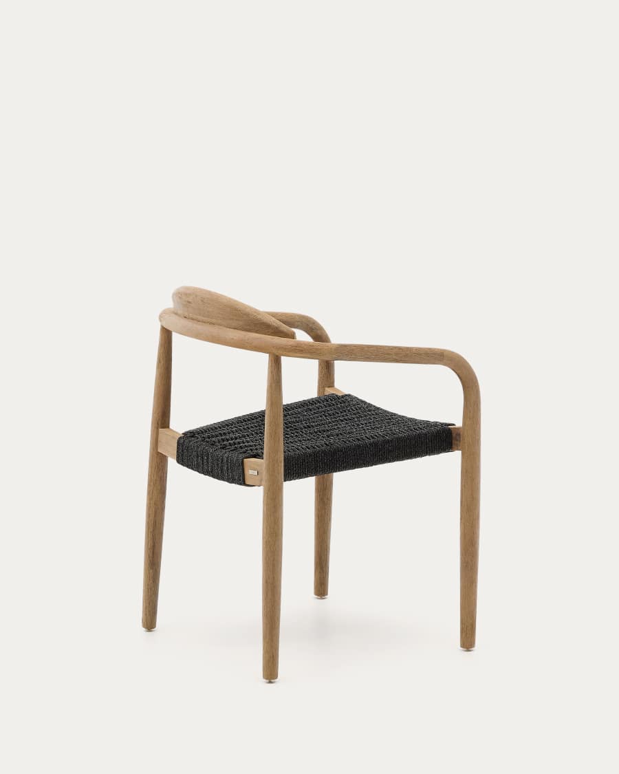 Nina stackable chair in solid acacia wood and black rope seat FSC 100%