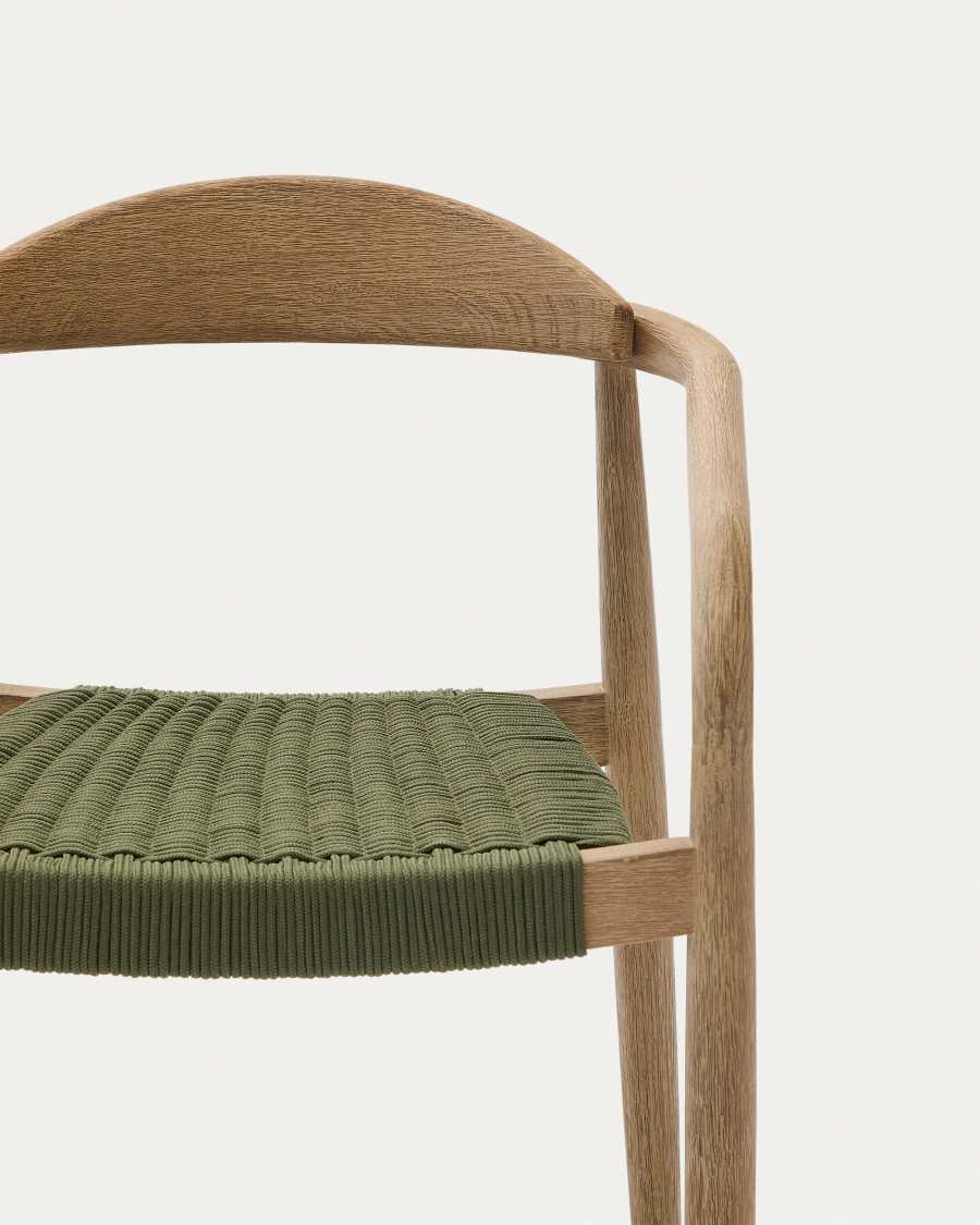 Nina stackable chair in FSC 100% solid acacia wood and green rope cord