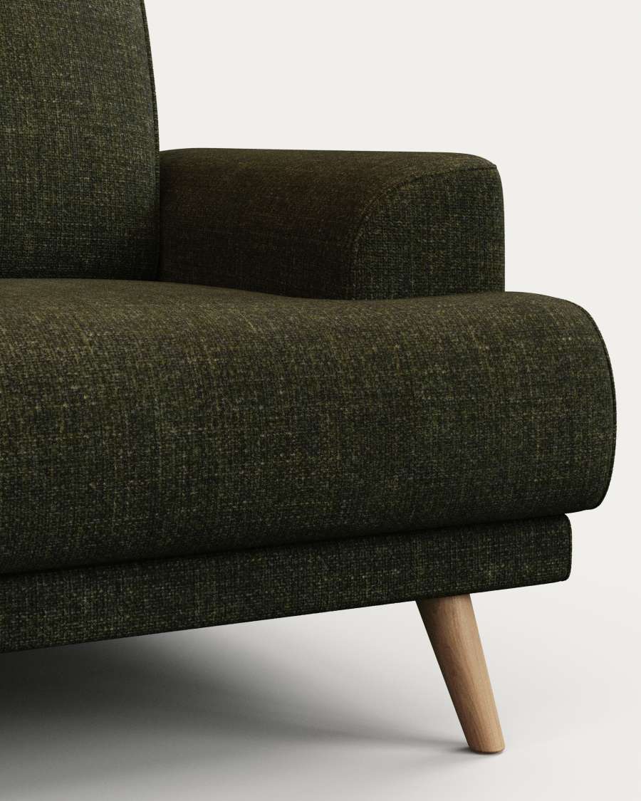 Karin 2-seater sofa green with solid beech wood legs with natural finish, 210 cm