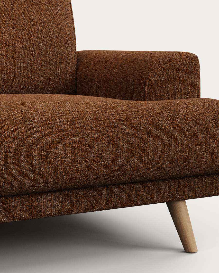 Karin 3-seater sofa dark orange with solid beech wood legs with natural finish, 231 cm