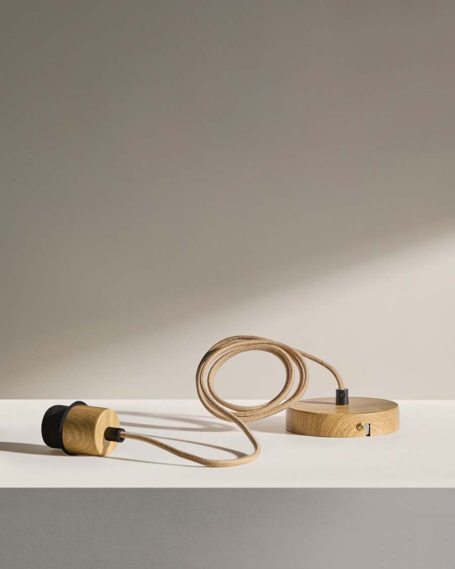 Kaede metal lamp fitting in a wood effect, 150 cm