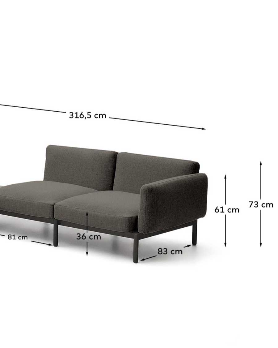 Sorells outdoor modular 4-seater corner sofa with grey upholstery and grey aluminium with teak table 353 x 316.5cm FSC 100%