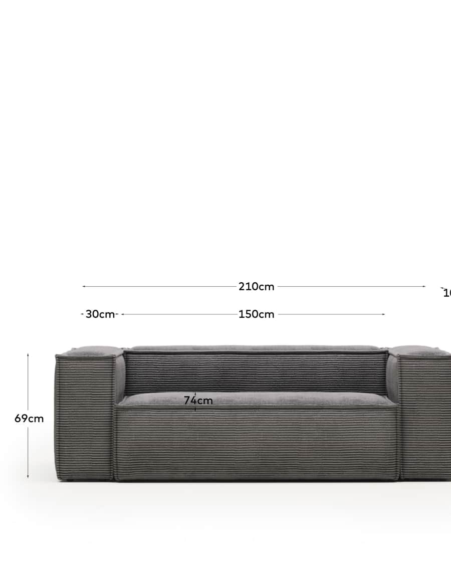 Blok 2-seater sofa thick grey corduroy 210 cm