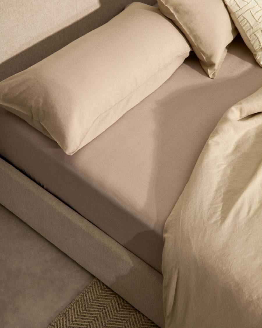 Simmel ecru, cotton and linen, adjustable bottom sheet for a 160 cm bed