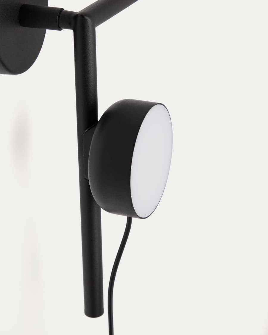 Orey black metal wall-mounted light fixture with multi-position spotlight