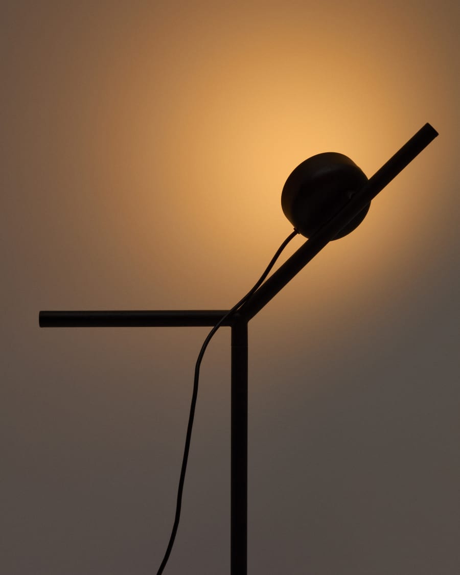 Orey black metal table lamp with multi-position spotlight and UK adaptor