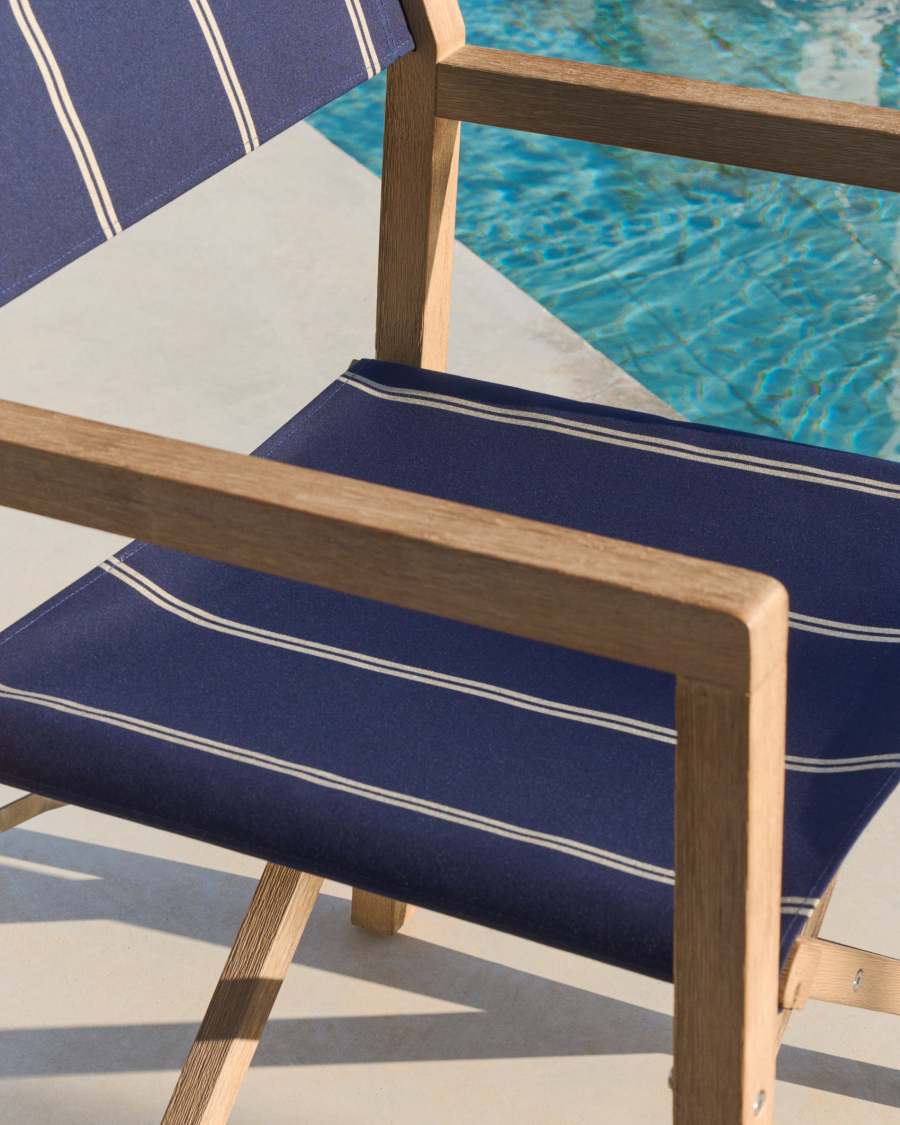 Vilara klapstoel voor buitengebruik van massief acaciahout FSC 100% met blauwe en beige strepen