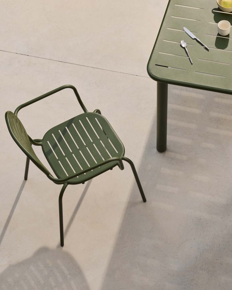 Brai stackable outdoor chair with armrests in green galvanised steel
