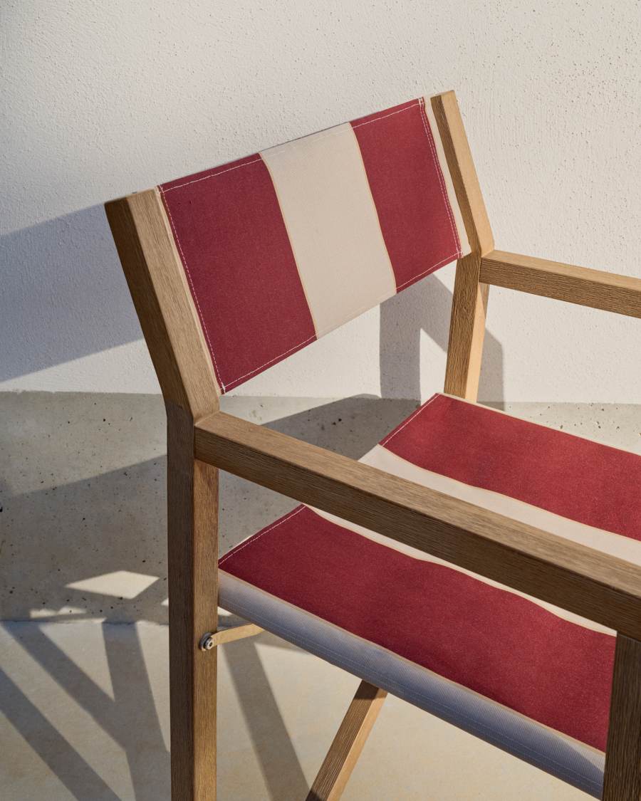 Sedia pieghevole da esterno Vilara a righe bordeaux e beige in legno massiccio di acacia FSC 100%