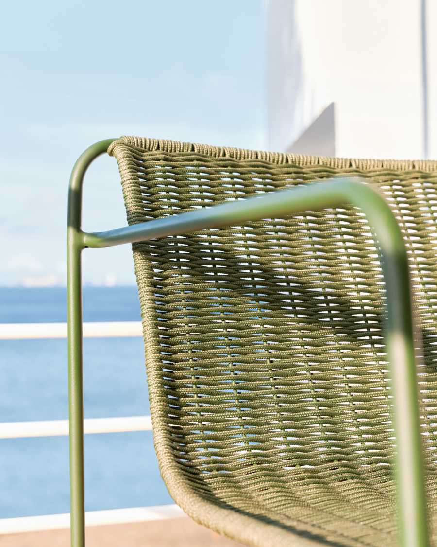 Maurina stackable armchair in green galvanised steel and green rope cord