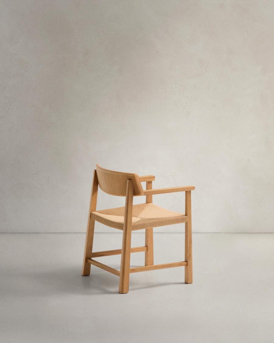 Idun chair made of FSC Mix Credit solid oak wood with natural tone finish and rope cord seat