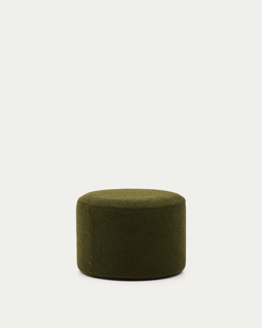 Kaeli footrest with removable cover in green bouclé Ø 60 cm