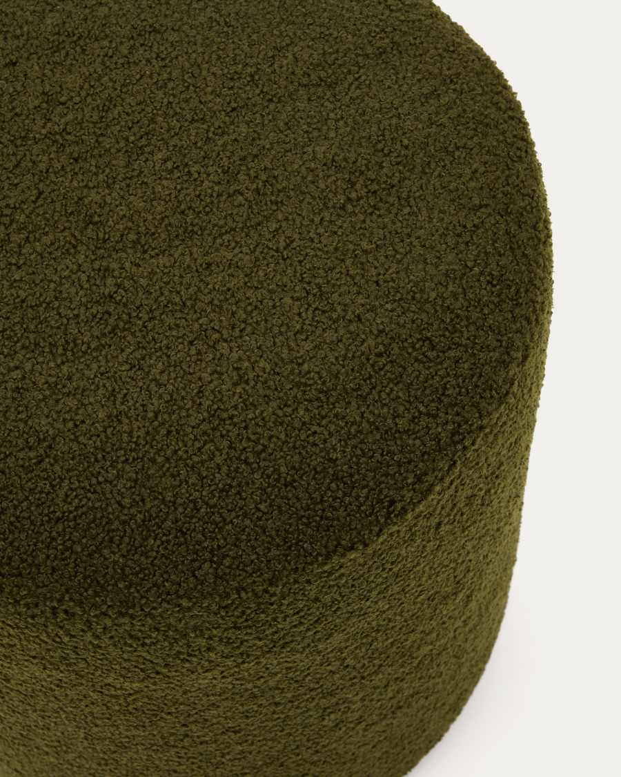 Kaeli footrest with removable cover in green bouclé Ø 43 cm