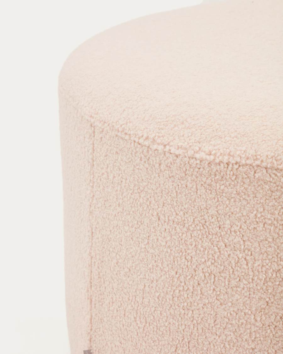 Kaeli footrest with removable cover in pink bouclé Ø 90 cm