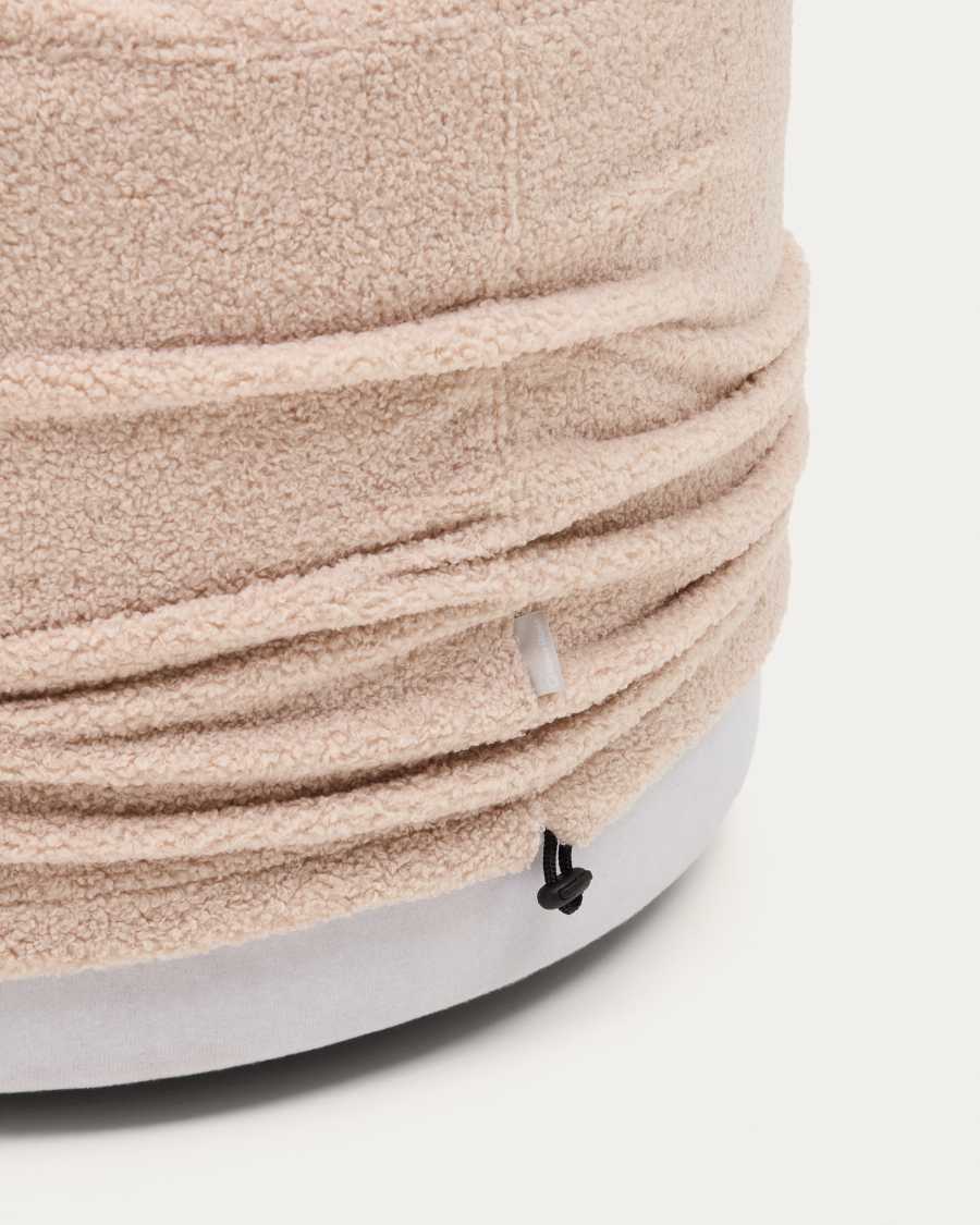 Kaeli footrest with removable cover in pink bouclé Ø 60 cm