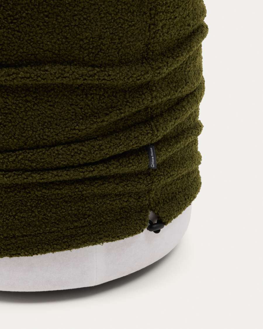 Kaeli footrest with removable cover in green bouclé Ø 43 cm