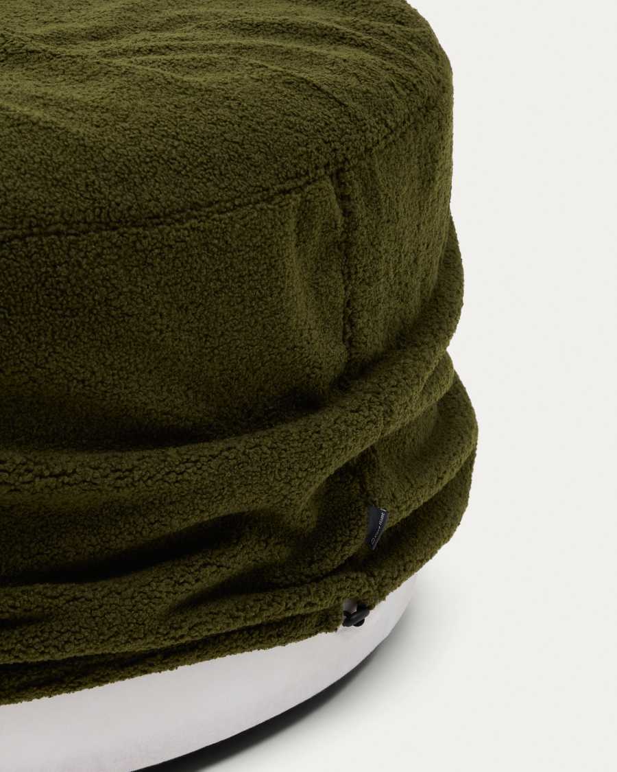 Fußhocker Kaeli mit abnehmbarem Bezug in grünem Bouclé Ø 90 cm