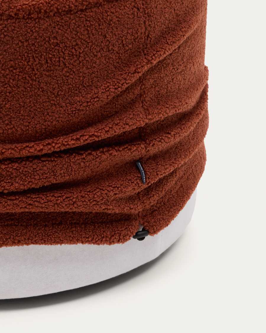 Fußhocker Kaeli mit abnehmbarem Bezug in terrakottafarbenem Bouclé Ø 60 cm