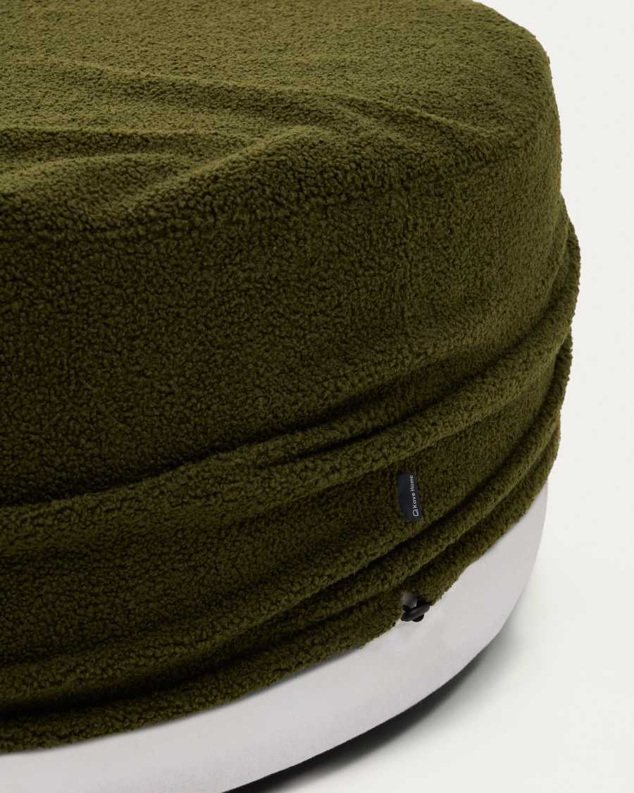 Kaeli footrest with removable cover in green bouclé Ø 120 cm