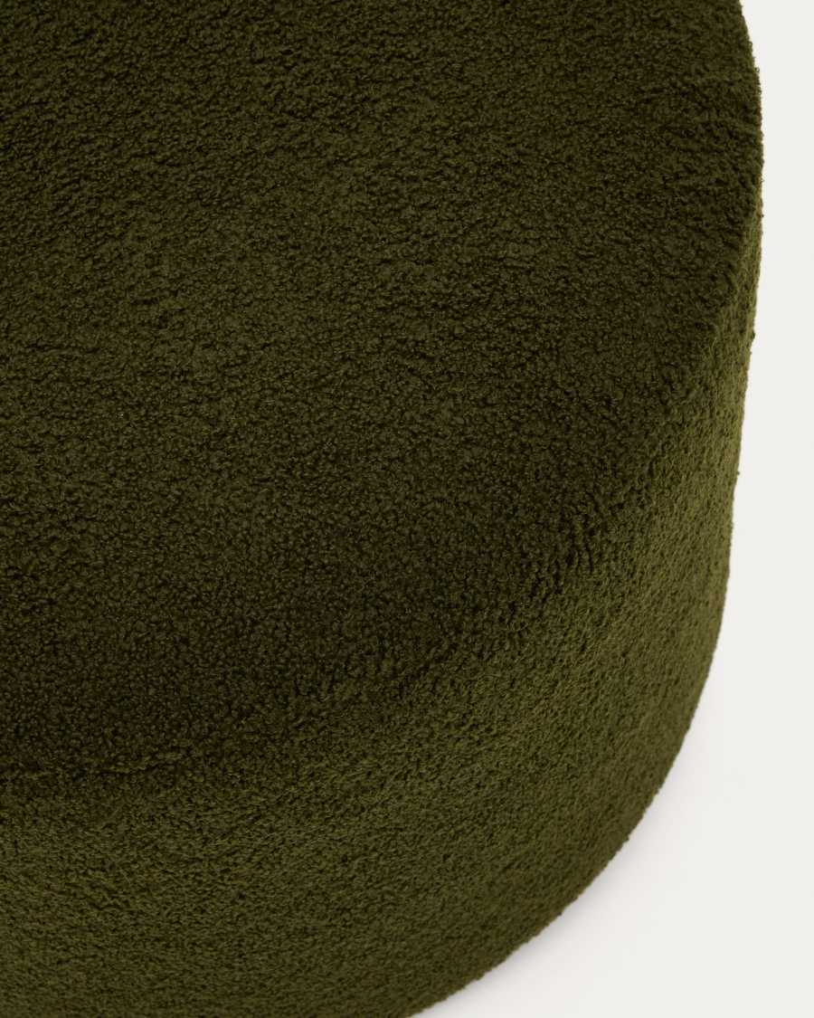 Kaeli footrest with removable cover in green bouclé Ø 60 cm