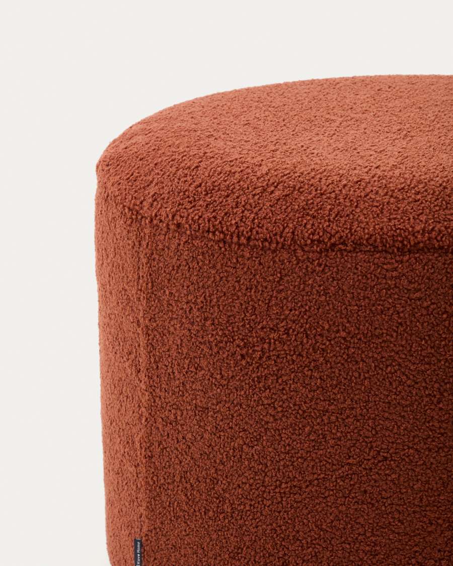 Fußhocker Kaeli mit abnehmbarem Bezug in terrakottafarbenem Bouclé Ø 60 cm