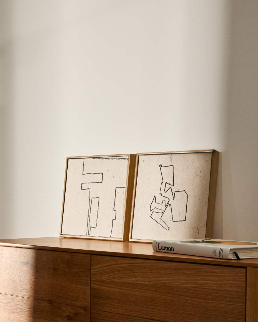 Neyra set of 2 black and beige hand-painted abstract pictures on recycled paper 30 x 30 cm