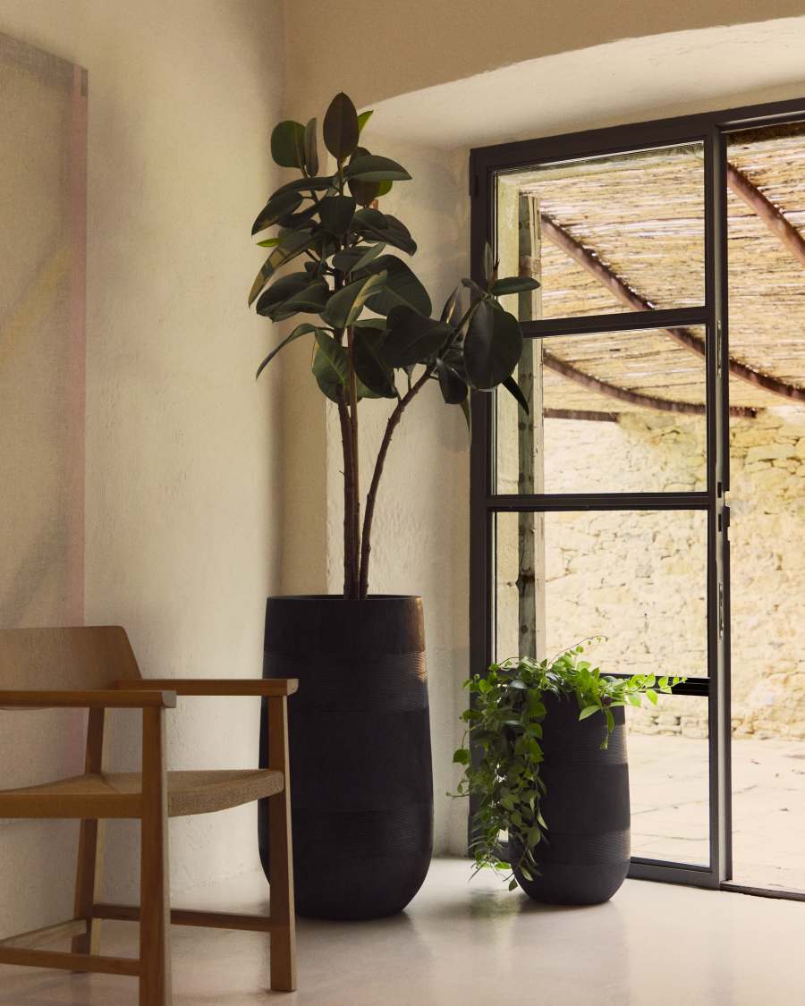 Set of 2 Tival black cement-effect planters Ø 45cm
