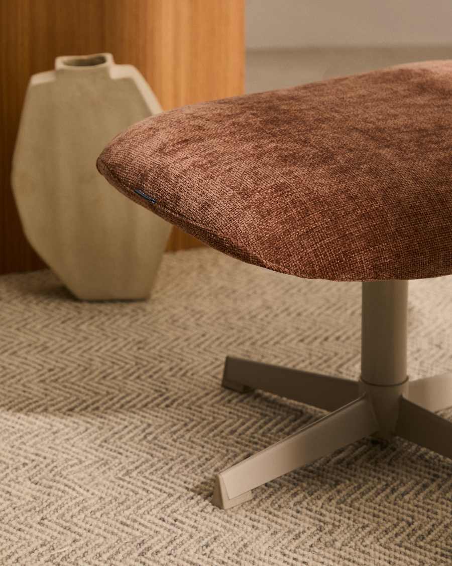 Teryl light brown chenille footrest with grey-finished metal, FSC 100%