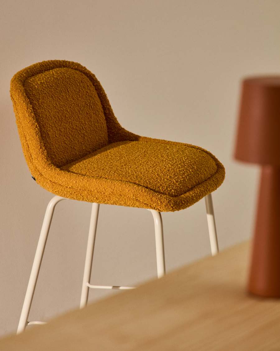 Aimin stool in mustard bouclé fabric with steel legs in a beige paint finish 65 cm FSC Mix Credit