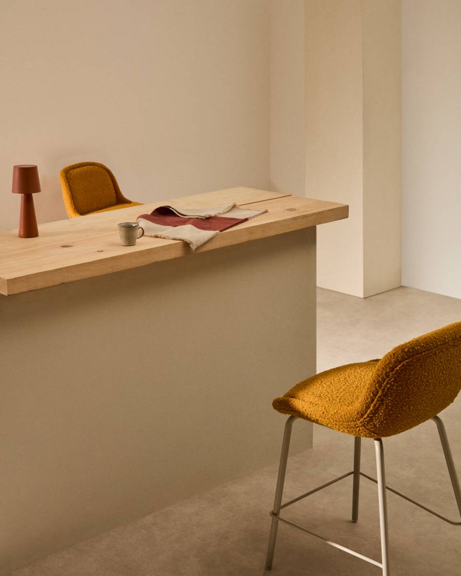 Aimin stool in mustard bouclé fabric with steel legs in a beige paint finish 65 cm FSC Mix Credit