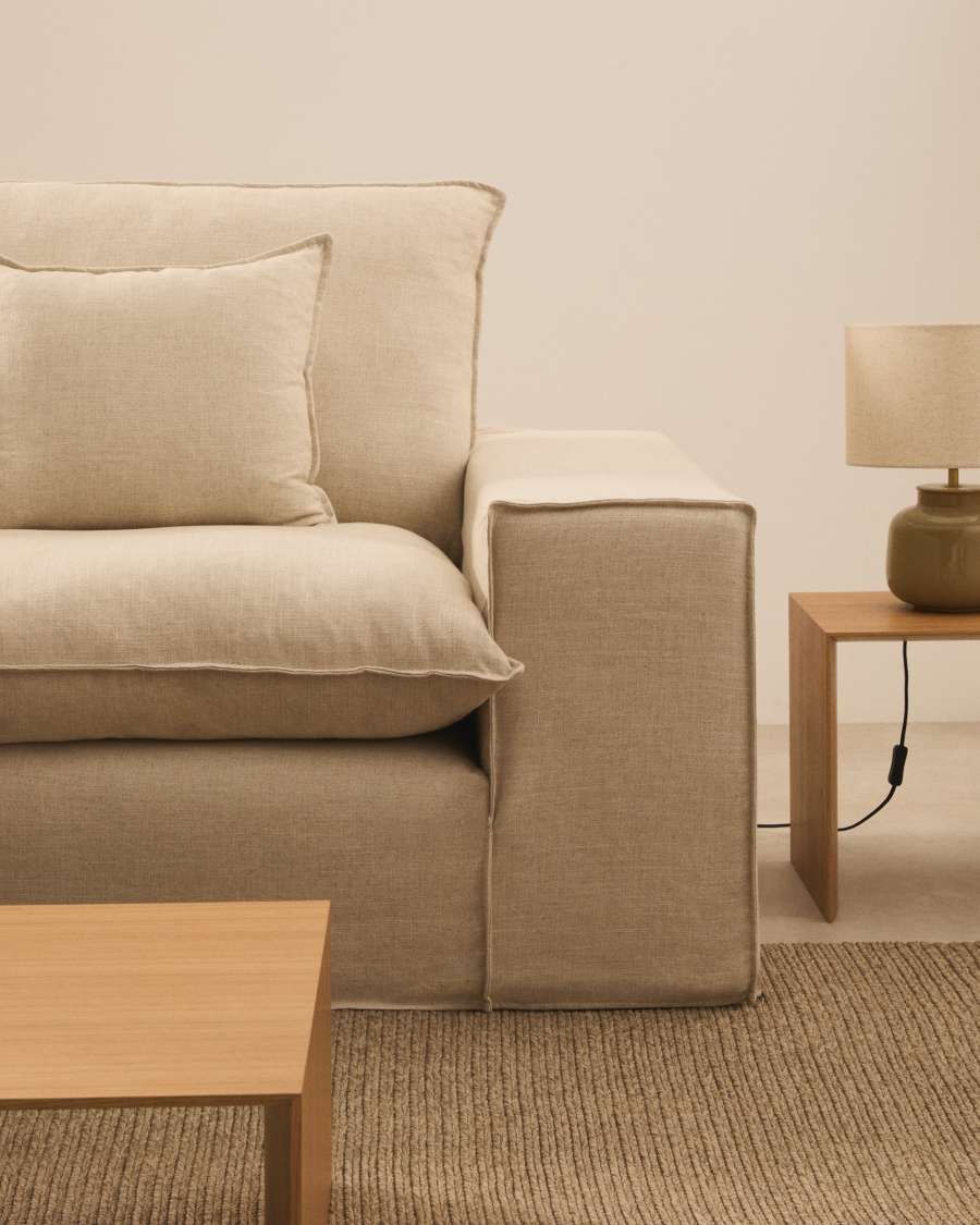 Anarela beige linen 2-seater sofa with removable cover and cushions 240cm