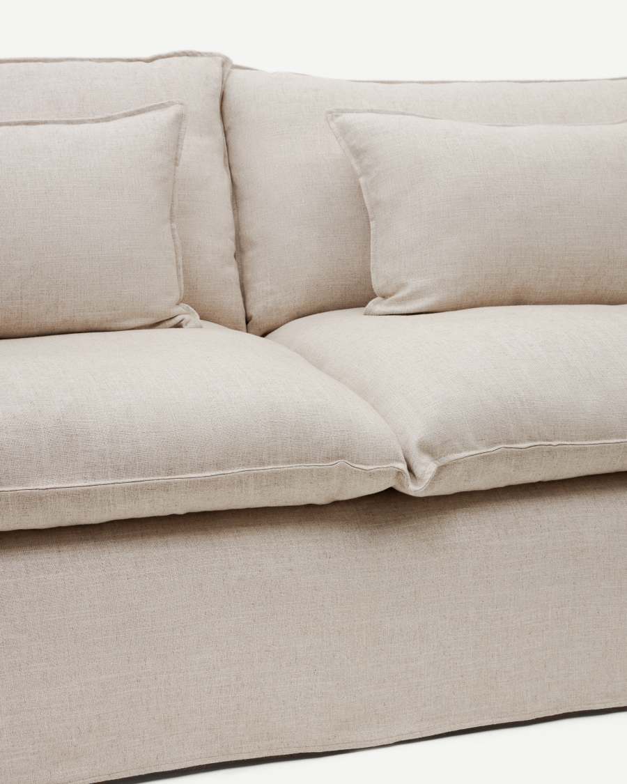Anarela beige linen 2-seater sofa with removable cover and cushions 240cm