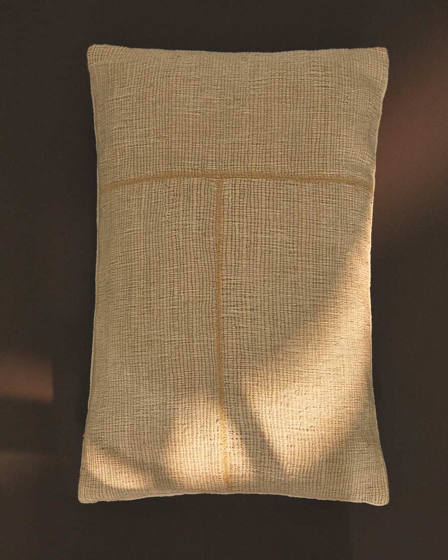 Anvera beige viscose jacquard cushion cover with yellow contrasting lines 40 x 60 cm