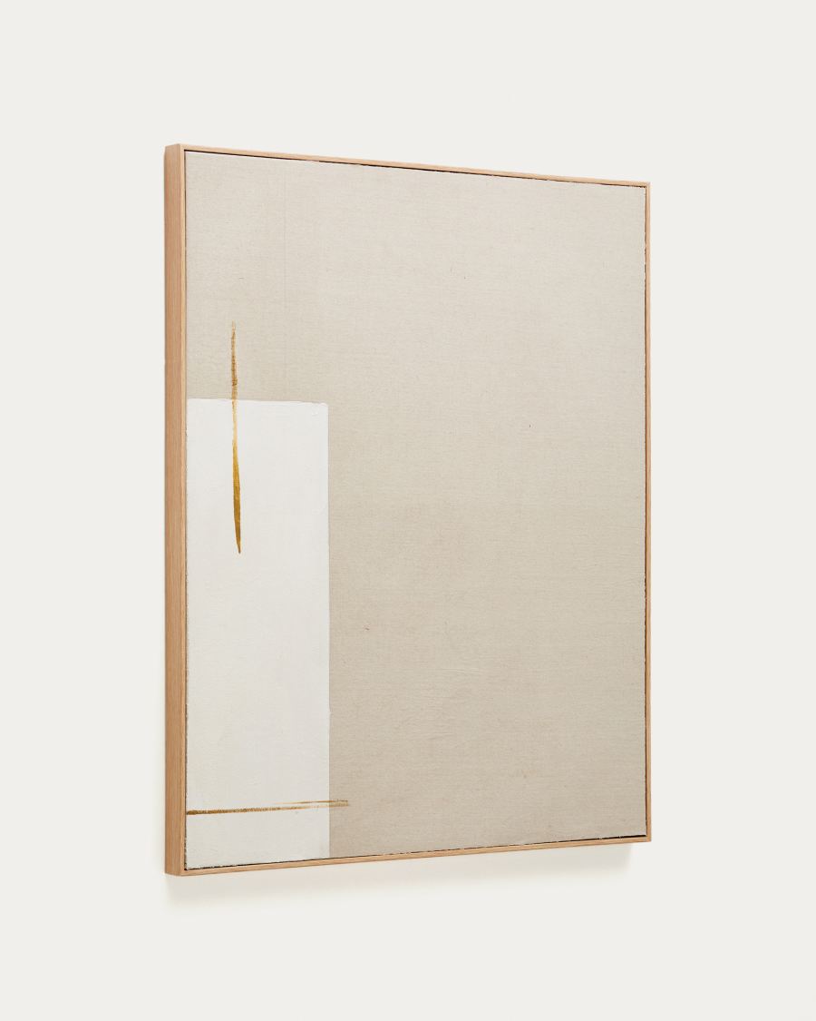 Salin Bild abstrakt mit vertikalem Streifen aus Leinen beige 80 x 100 cm