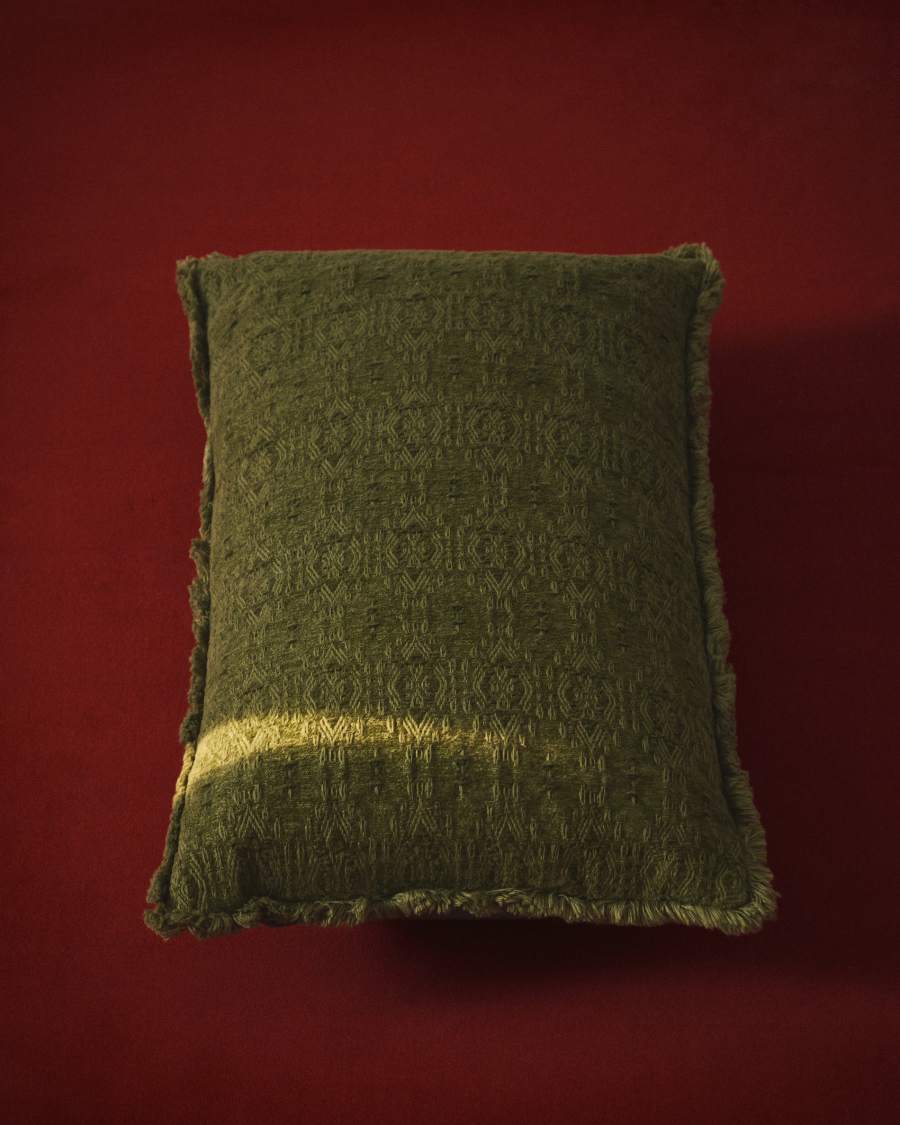 Federa per cuscino Narela in jacquard di cotone e viscosa verde 50 x 30 cm
