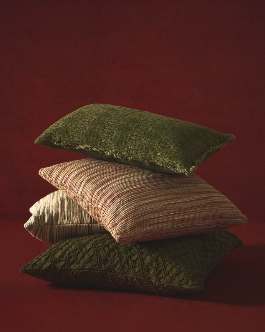 Federa per cuscino Narela in jacquard di cotone e viscosa verde 50 x 30 cm