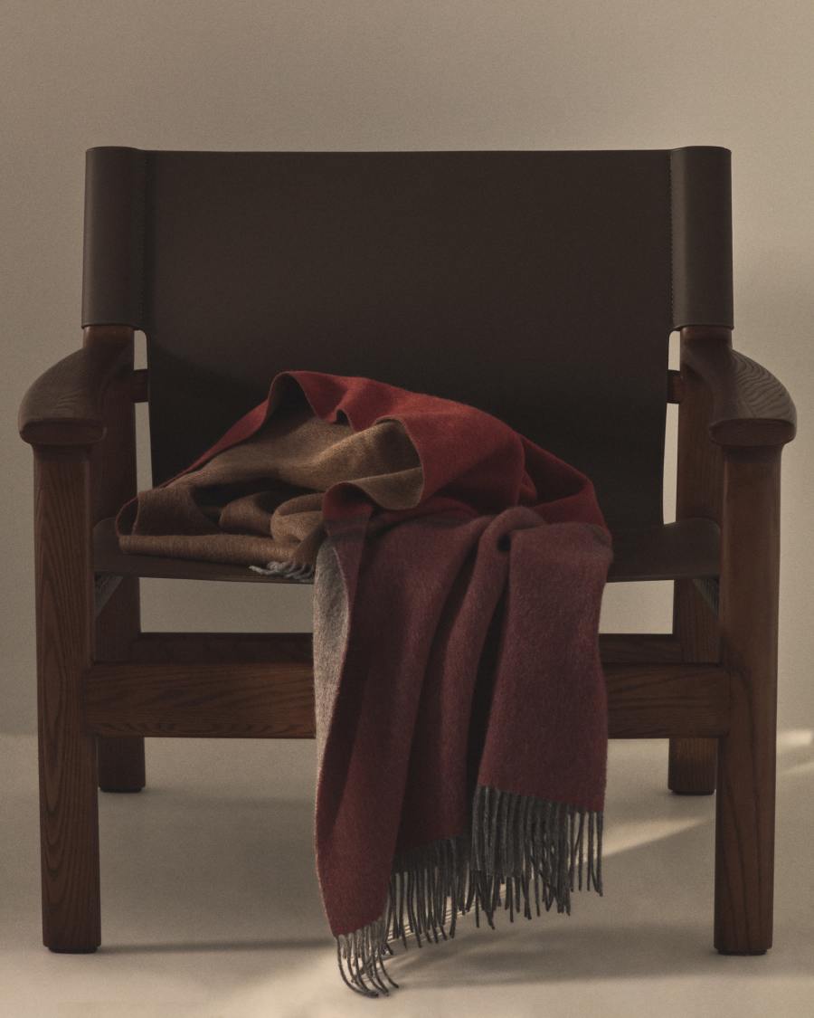 Doppelseitige Decke Zunara aus einer Wollmischung Fransen, mehrfarbig, 170 x 130 cm