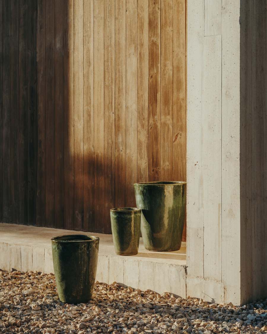 Rotja set of 3 terracotta planters with glazed blue finish Ø 26 / 35 / 47 cm