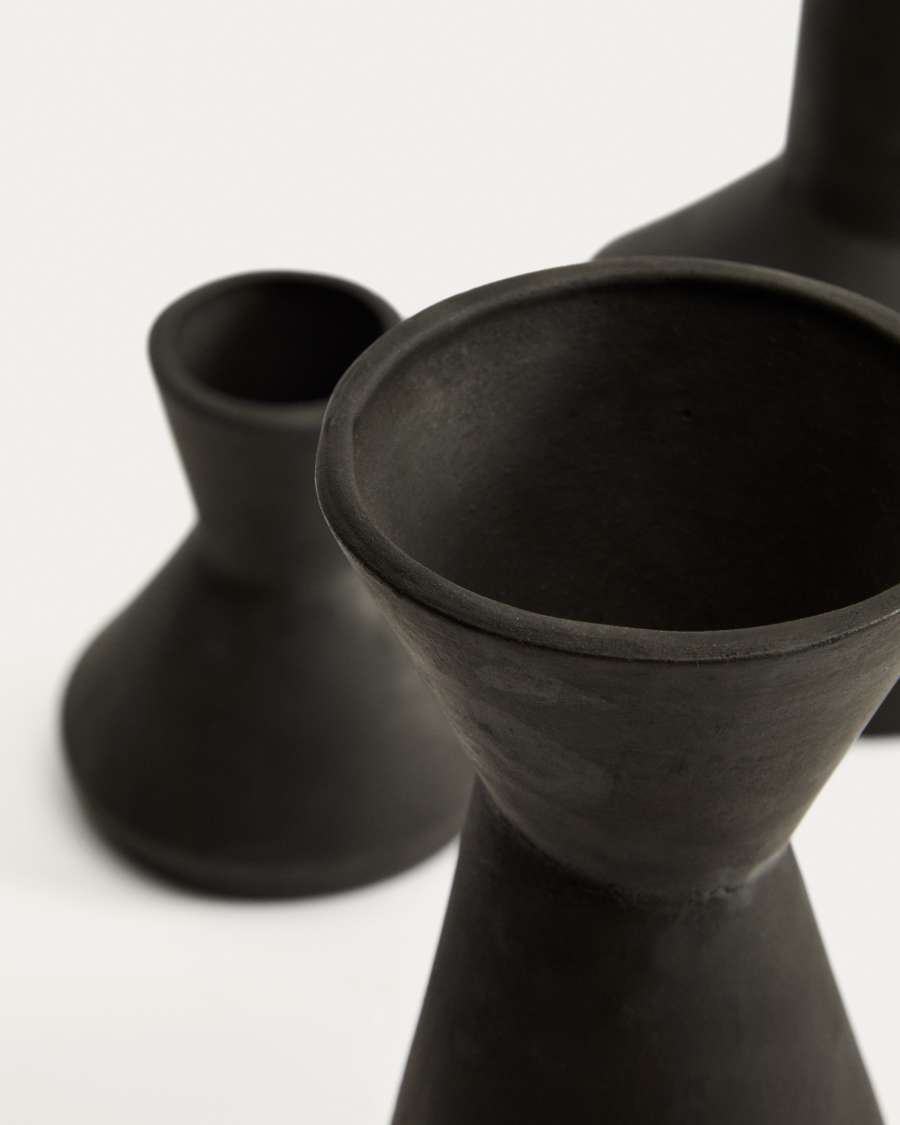 Set Dunari de 3 vases en terre cuite noire Ø 10,2 cm / Ø 14 cm / Ø 10 cm