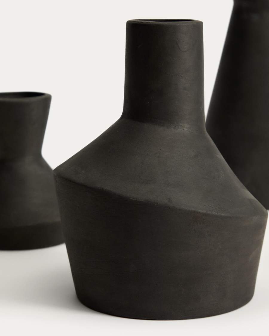 Set Dunari de 3 vases en terre cuite noire Ø 10,2 cm / Ø 14 cm / Ø 10 cm