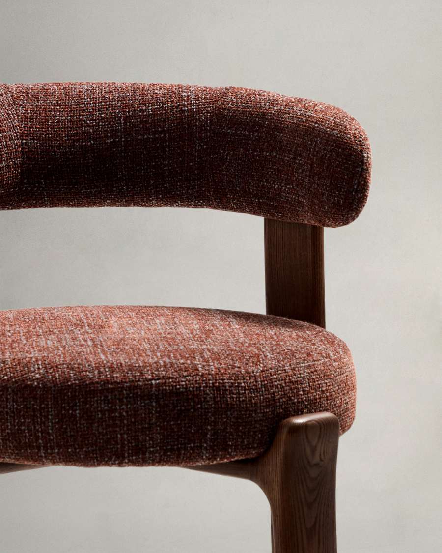 Granite stool in brown chenille and solid ash wood with walnut-coloured finish FSC 100% 75cm