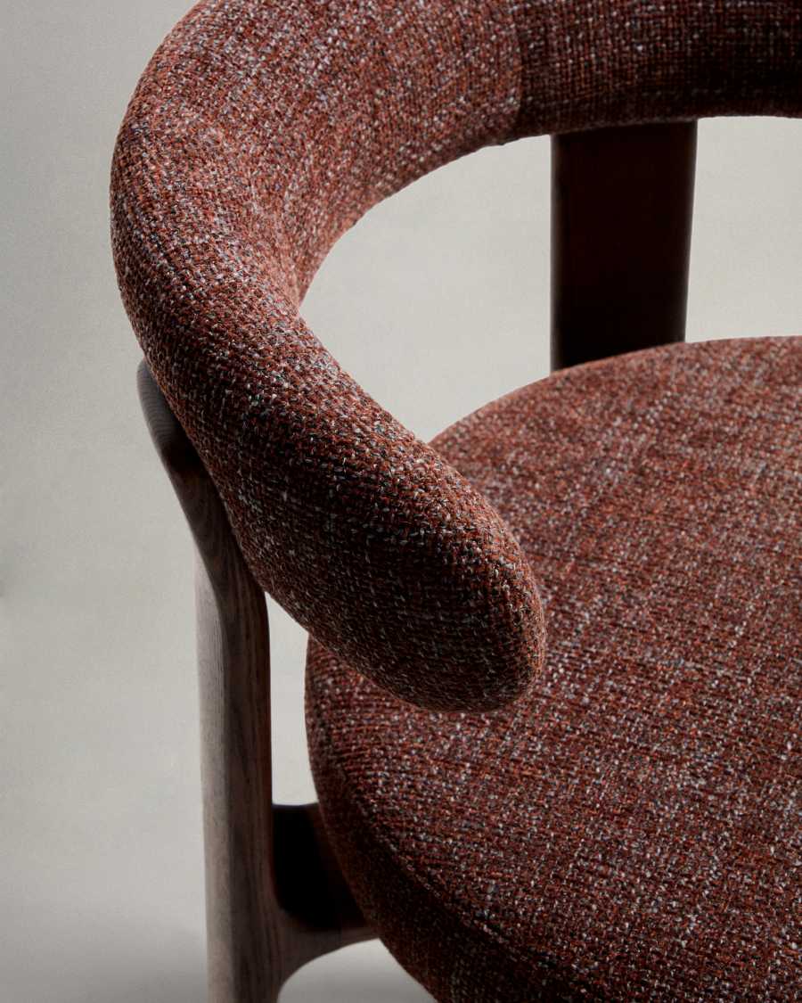 Granite stool in brown chenille and solid ash wood with walnut-coloured finish FSC 100% 75cm