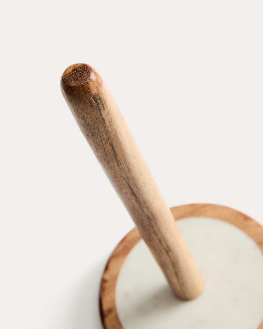 Porte essuie-tout Nuvir en marbre blanc et bois d’acacia