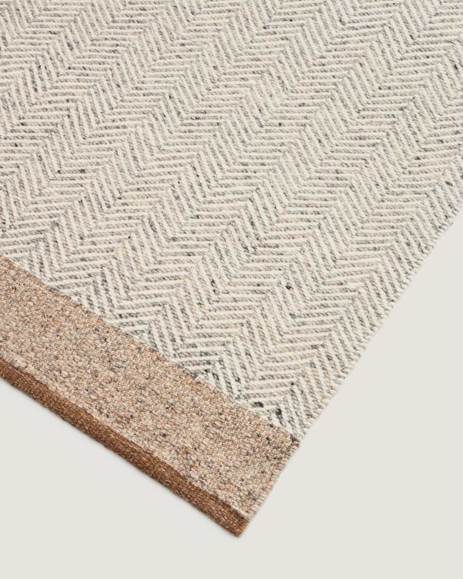 Nifelia beige wool jacquard runner rug 200 x 80cm
