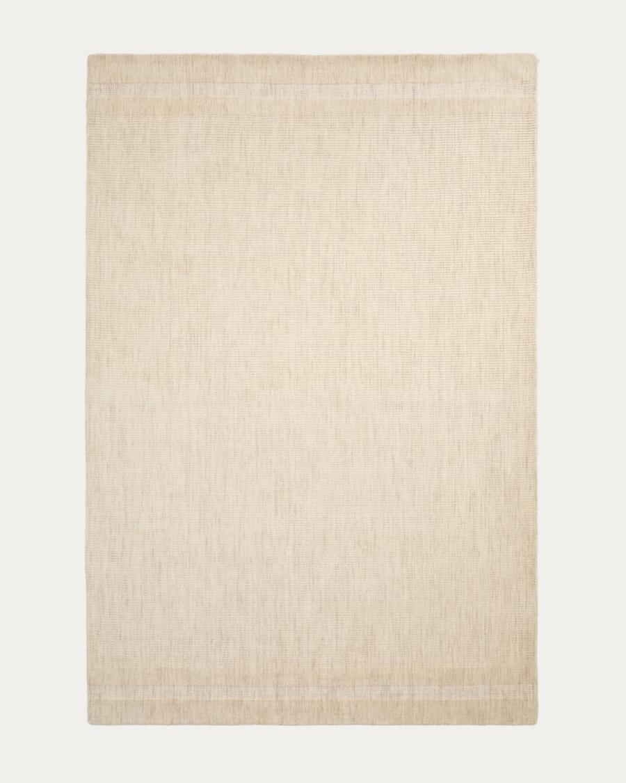 Dalena beige striped jacquard wool rug 300 x 200cm